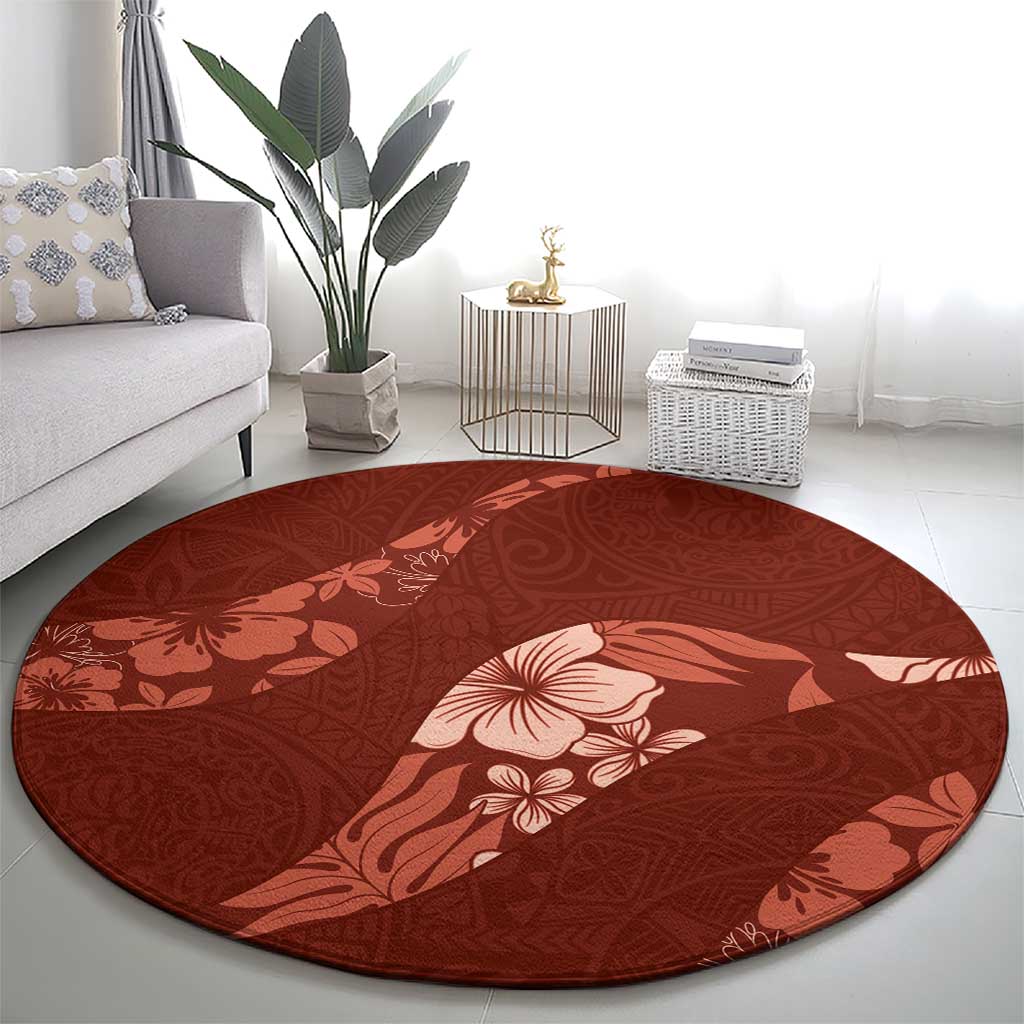 Aloha Hawaii Floral Tapa Round Carpet Patchwork Crimson - Polynesian Pride