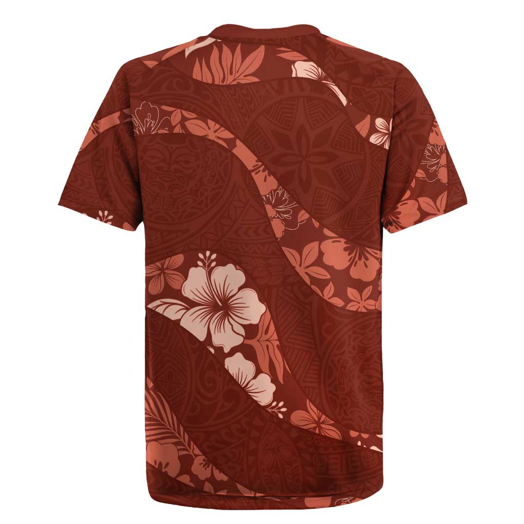 Aloha Hawaii Floral Tapa Rugby Jersey Patchwork Crimson - Polynesian Pride
