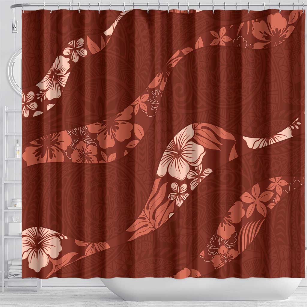 Aloha Hawaii Floral Tapa Shower Curtain Patchwork Crimson - Polynesian Pride