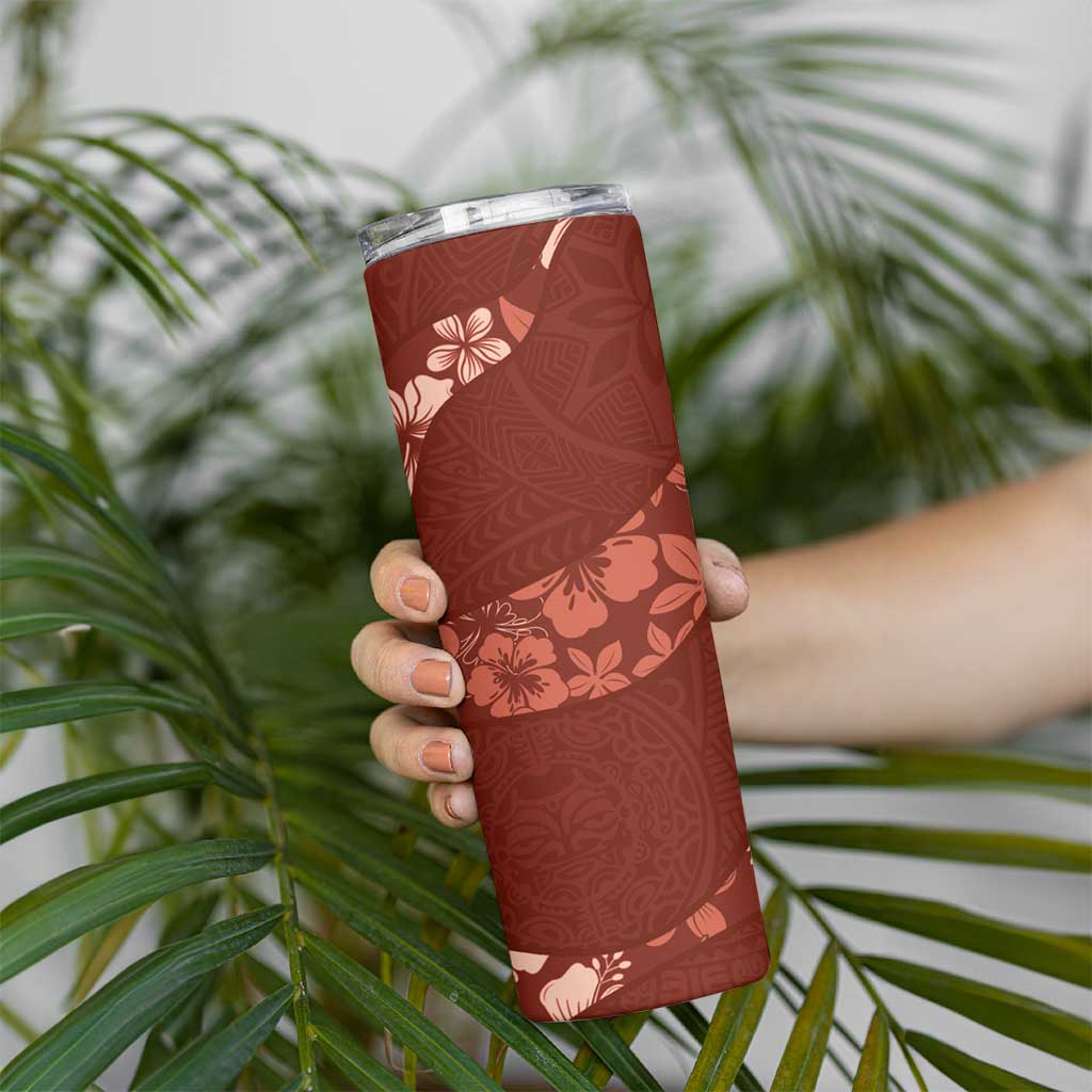 Aloha Hawaii Floral Tapa Skinny Tumbler Patchwork Crimson - Polynesian Pride