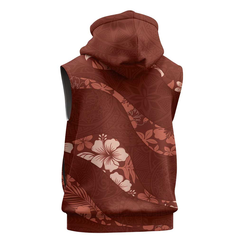Aloha Hawaii Floral Tapa Sleeveless Hoodie Patchwork Crimson - Polynesian Pride