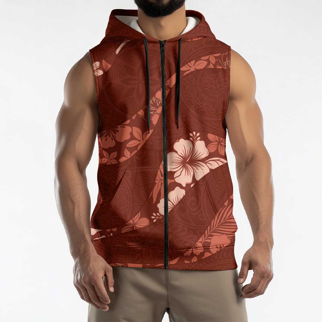 Aloha Hawaii Floral Tapa Sleeveless Zip Hoodie Patchwork Crimson LT7