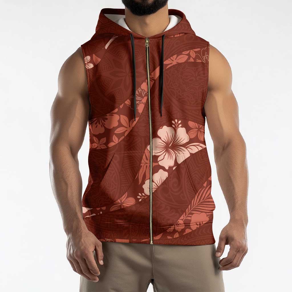 Aloha Hawaii Floral Tapa Sleeveless Zip Hoodie Patchwork Crimson - Polynesian Pride