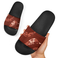 Aloha Hawaii Floral Tapa Slide Sandals Patchwork Crimson - Polynesian Pride