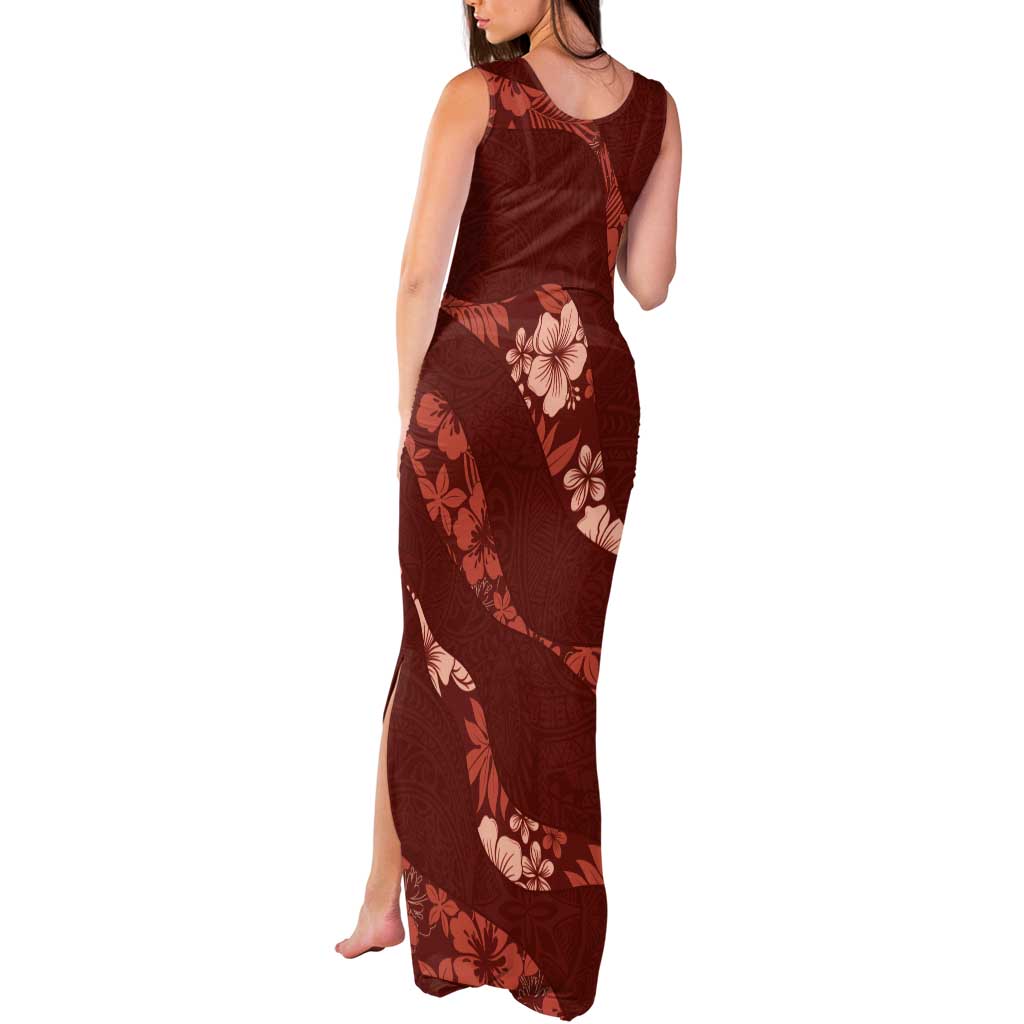 Aloha Hawaii Floral Tapa Tank Maxi Dress Patchwork Crimson - Polynesian Pride