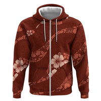 Aloha Hawaii Floral Tapa Zip Hoodie Patchwork Crimson - Polynesian Pride