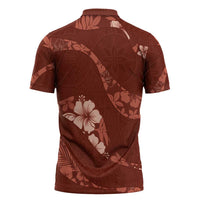 Aloha Hawaii Floral Tapa Zipper Polo Shirt Patchwork Crimson - Polynesian Pride