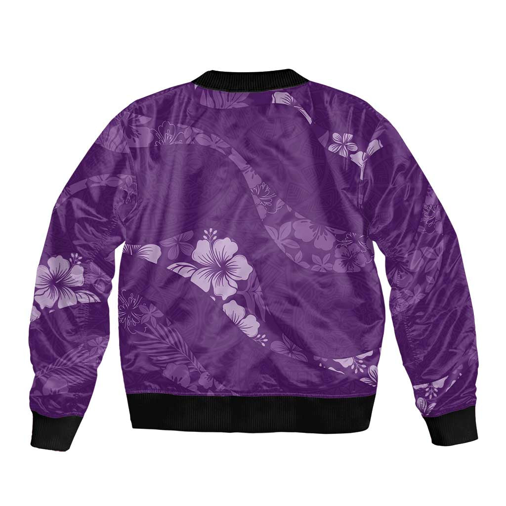 Aloha Hawaii Floral Tapa Bomber Jacket Patchwork Violet - Polynesian Pride