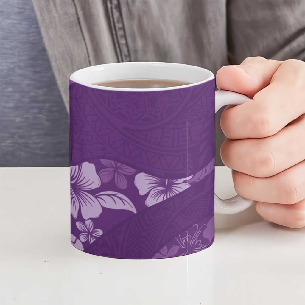 Aloha Hawaii Floral Tapa Ceramic Mug Patchwork Violet - Polynesian Pride