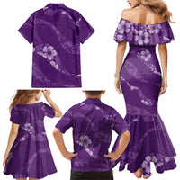 Aloha Hawaii Floral Tapa Family Matching Mermaid Dress and Hawaiian Shirt Patchwork Violet - Polynesian Pride