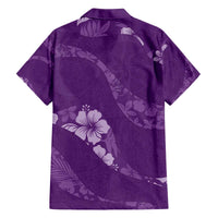 Aloha Hawaii Floral Tapa Family Matching Off The Shoulder Long Sleeve Dress and Hawaiian Shirt Patchwork Violet - Polynesian Pride