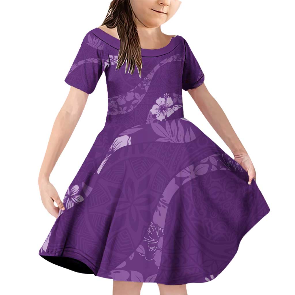 Aloha Hawaii Floral Tapa Family Matching Off Shoulder Short Dress and Hawaiian Shirt Patchwork Violet - Polynesian Pride