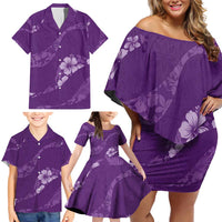 Aloha Hawaii Floral Tapa Family Matching Off Shoulder Short Dress and Hawaiian Shirt Patchwork Violet - Polynesian Pride