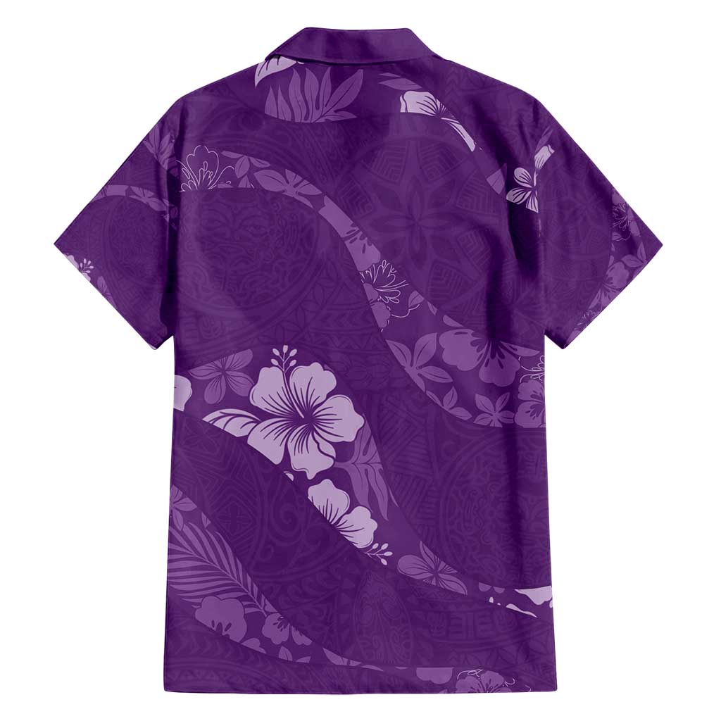 Aloha Hawaii Floral Tapa Family Matching Puletasi and Hawaiian Shirt Patchwork Violet - Polynesian Pride