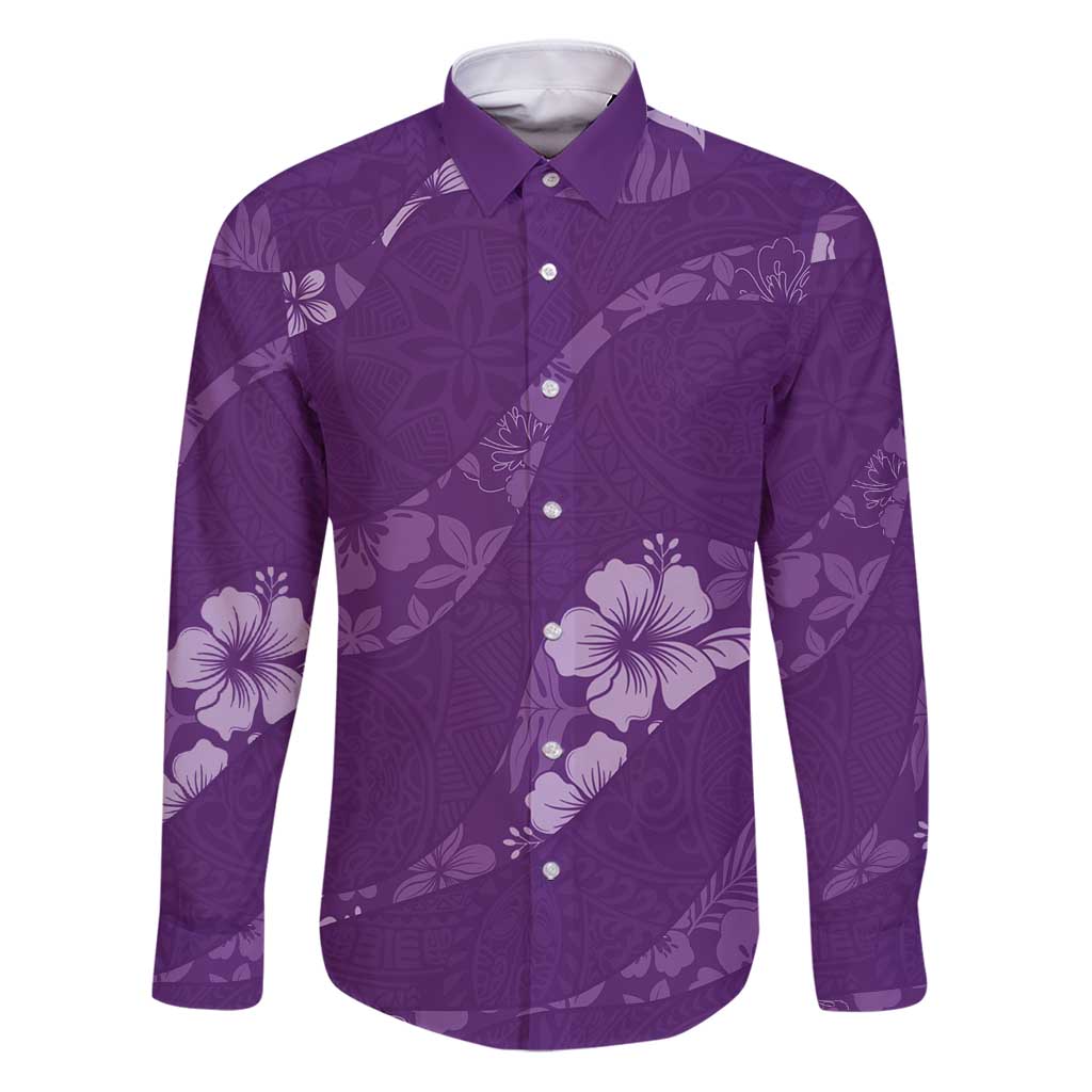 Aloha Hawaii Floral Tapa Family Matching Puletasi and Hawaiian Shirt Patchwork Violet - Polynesian Pride