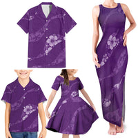 Aloha Hawaii Floral Tapa Family Matching Tank Maxi Dress and Hawaiian Shirt Patchwork Violet - Polynesian Pride