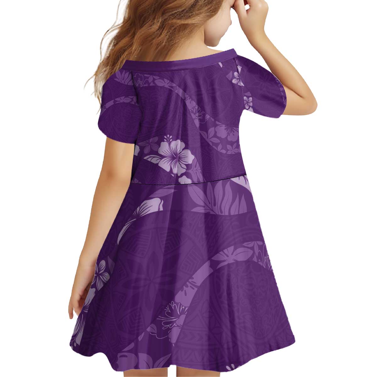 Aloha Hawaii Floral Tapa Kid Short Sleeve Dress Patchwork Violet - Polynesian Pride