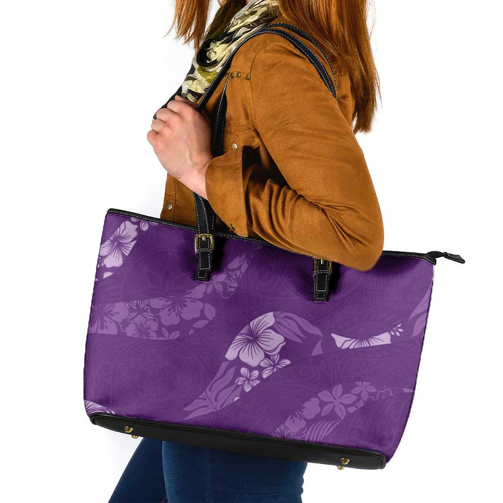Aloha Hawaii Floral Tapa Leather Tote Bag Patchwork Violet - Polynesian Pride