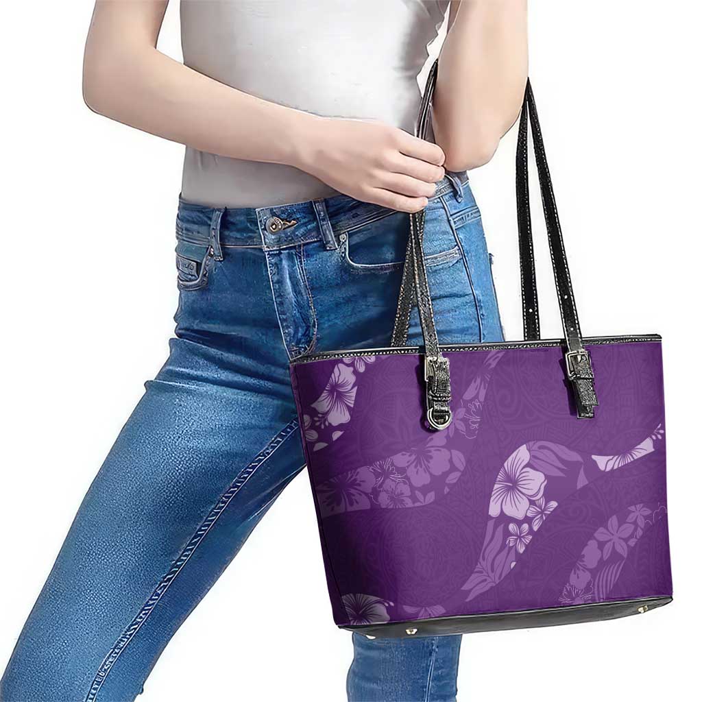 Aloha Hawaii Floral Tapa Leather Tote Bag Patchwork Violet - Polynesian Pride