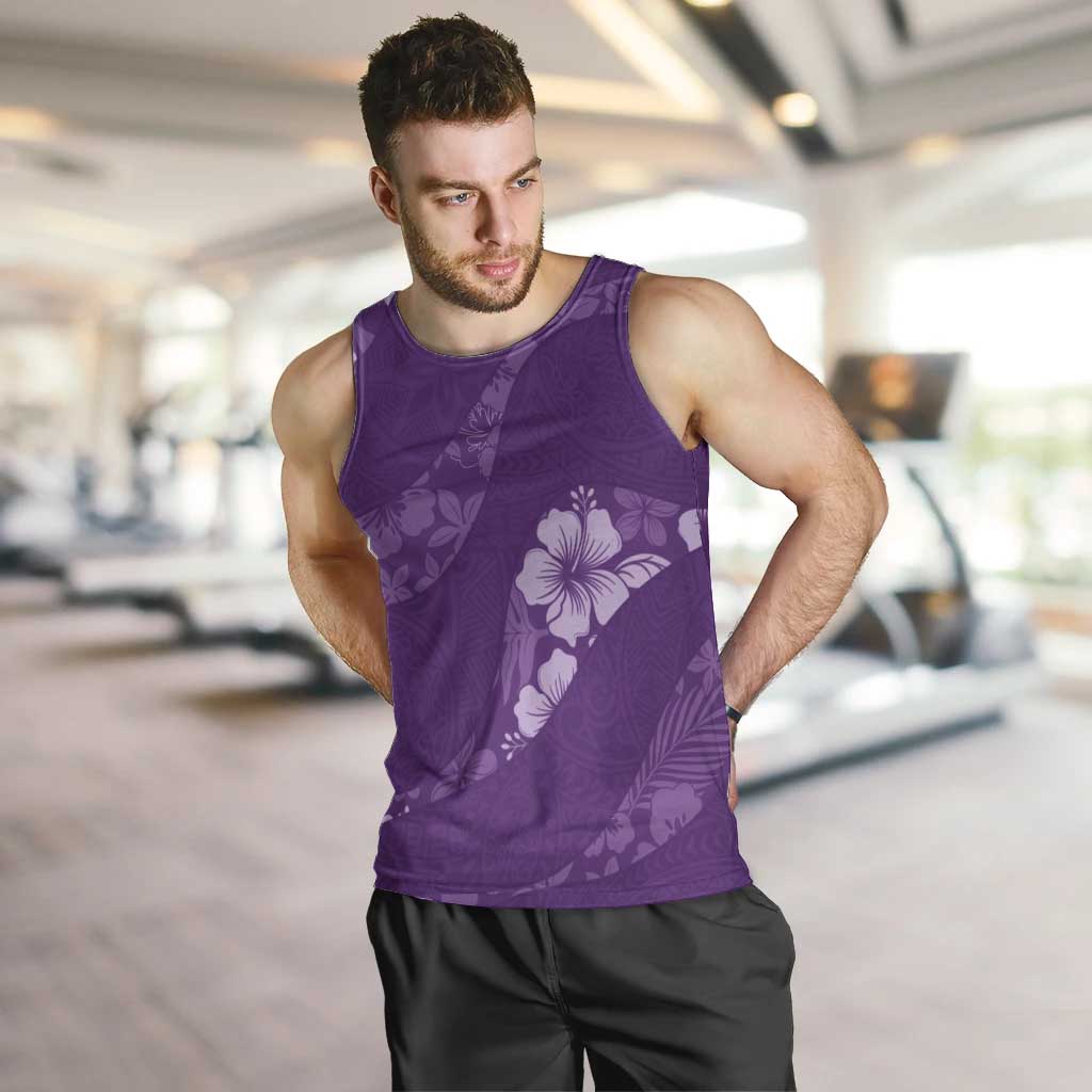 Aloha Hawaii Floral Tapa Men Tank Top Patchwork Violet - Polynesian Pride