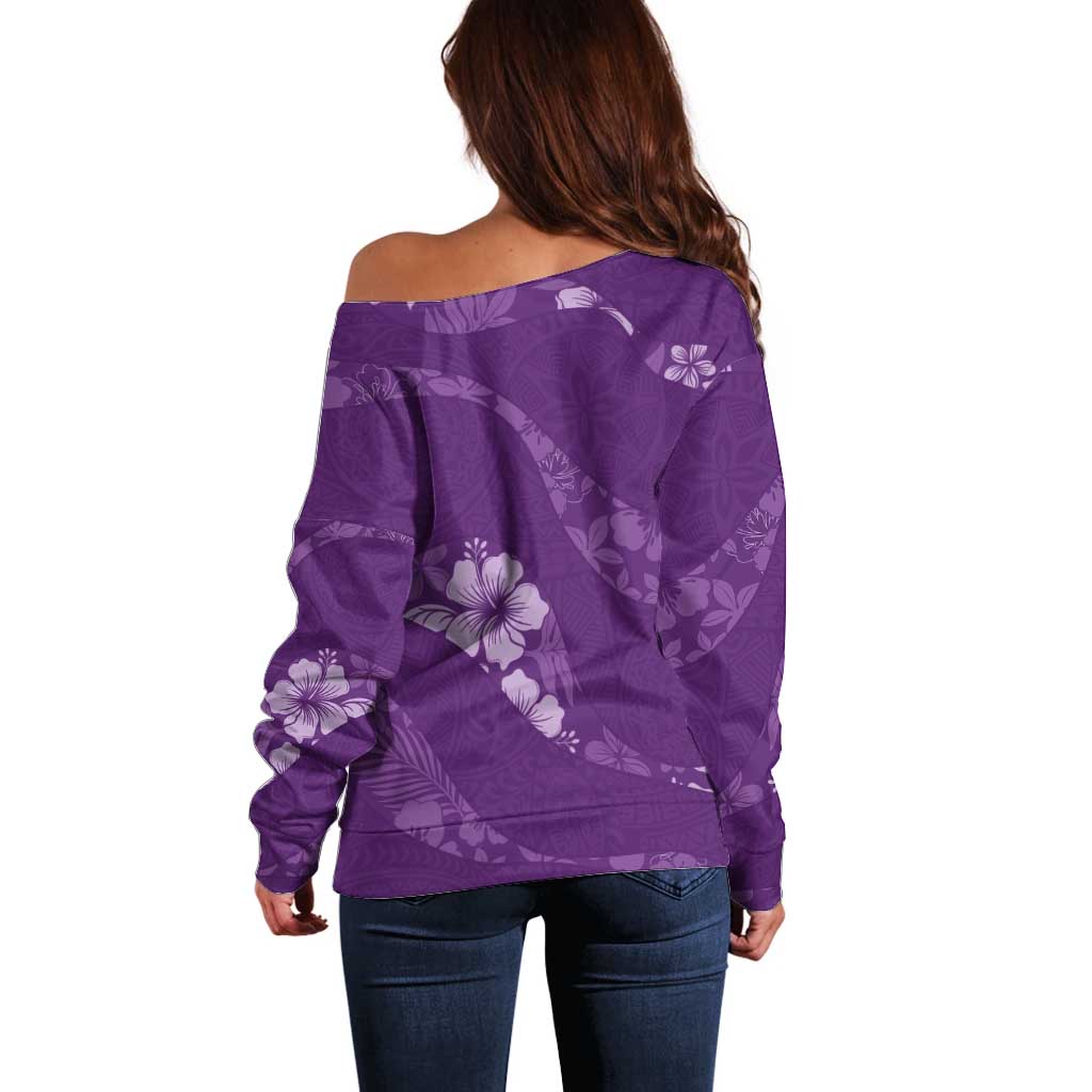 Aloha Hawaii Floral Tapa Off Shoulder Sweater Patchwork Violet - Polynesian Pride