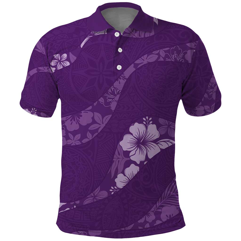 Aloha Hawaii Floral Tapa Polo Shirt Patchwork Violet - Polynesian Pride