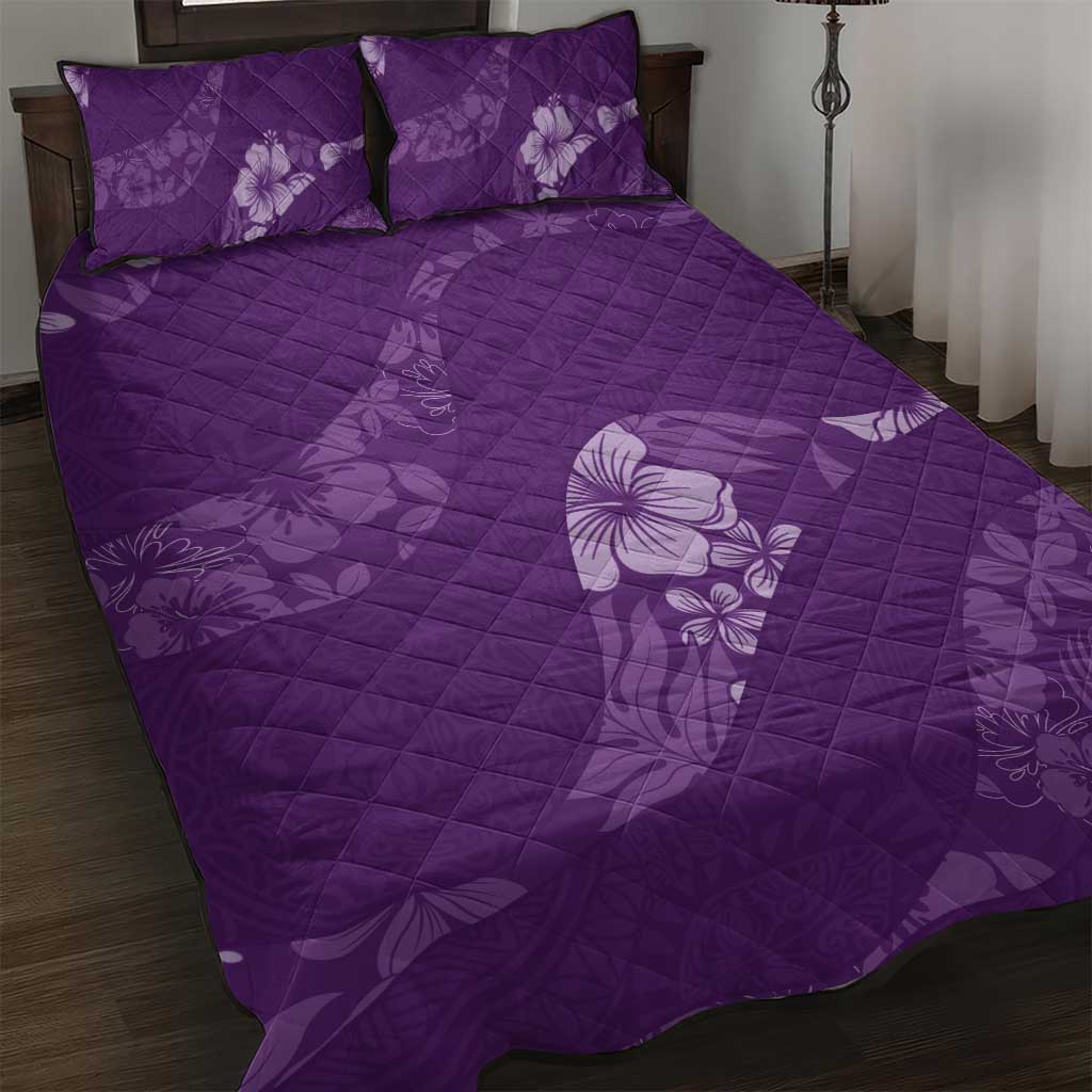 Aloha Hawaii Floral Tapa Quilt Bed Set Patchwork Violet - Polynesian Pride