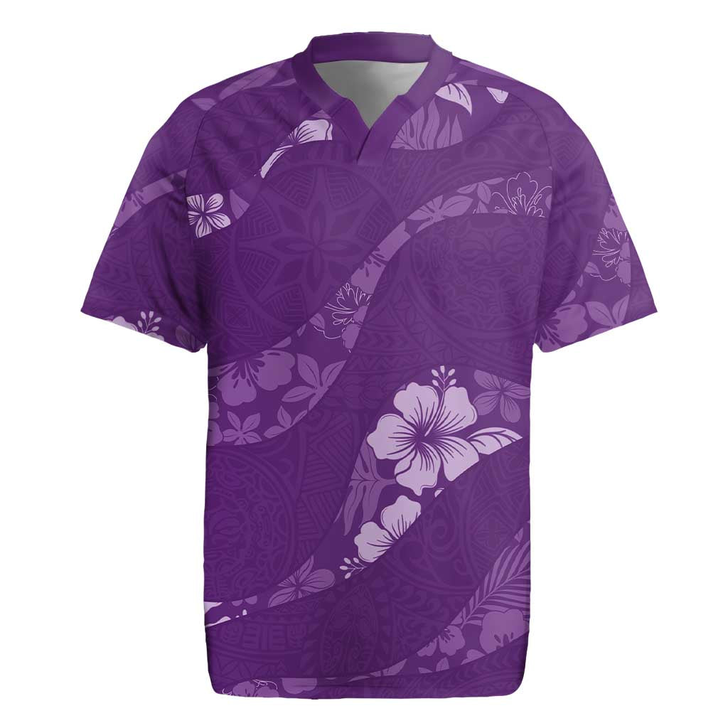 Aloha Hawaii Floral Tapa Rugby Jersey Patchwork Violet - Polynesian Pride