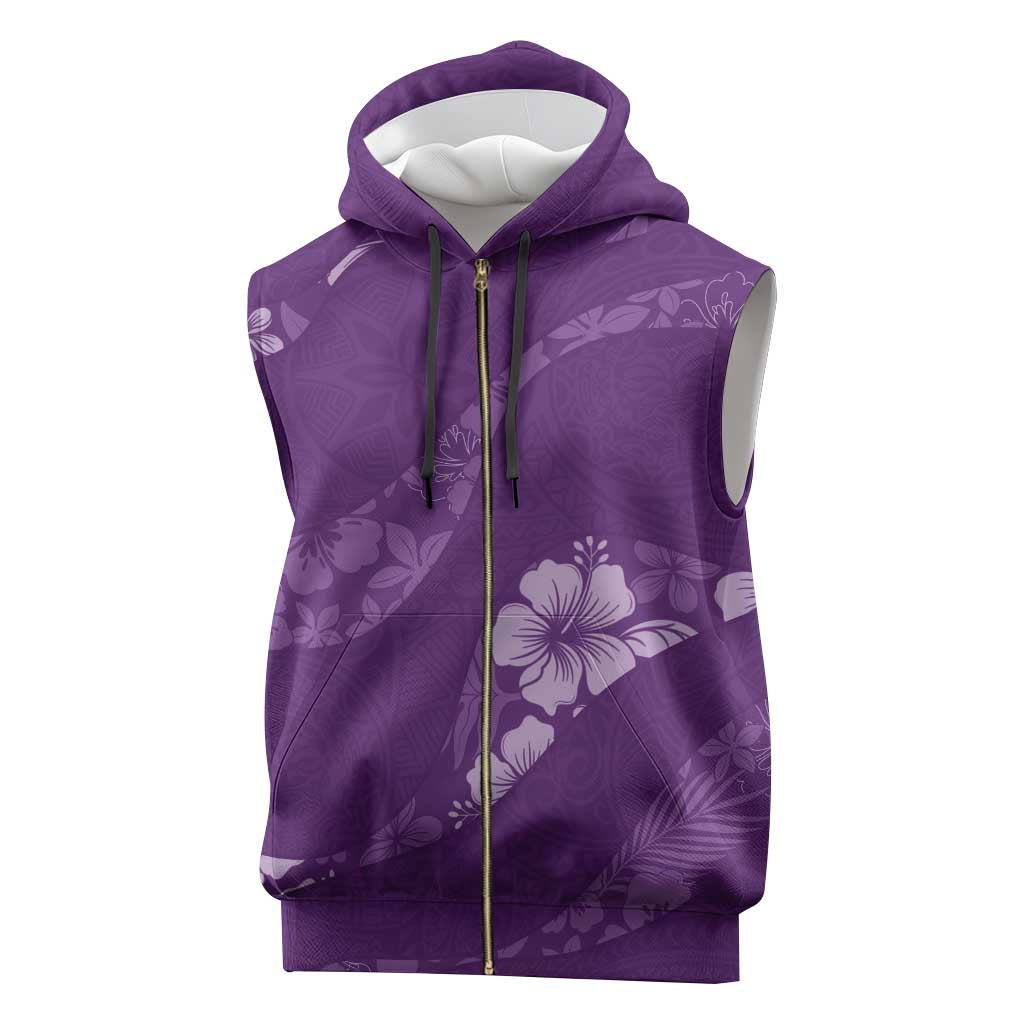 Aloha Hawaii Floral Tapa Sleeveless Zip Hoodie Patchwork Violet - Polynesian Pride
