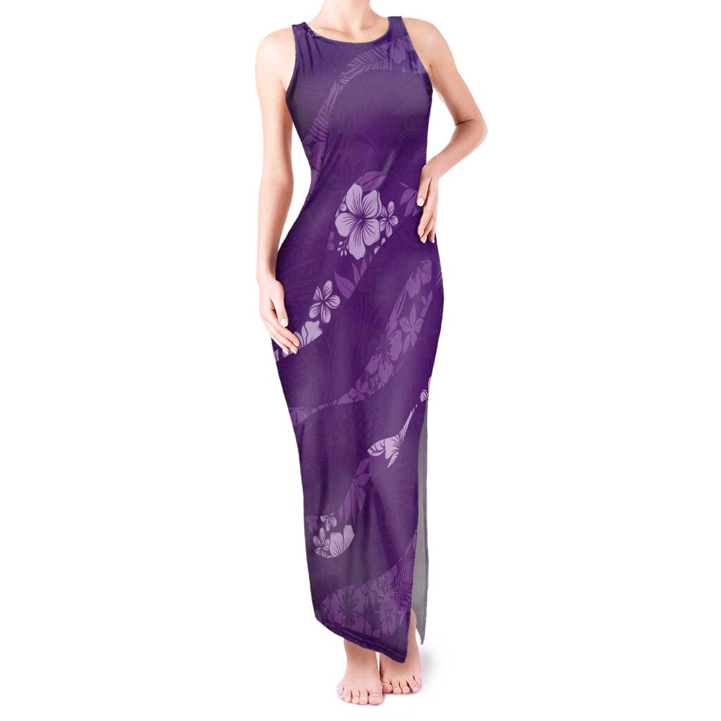 Aloha Hawaii Floral Tapa Tank Maxi Dress Patchwork Violet - Polynesian Pride