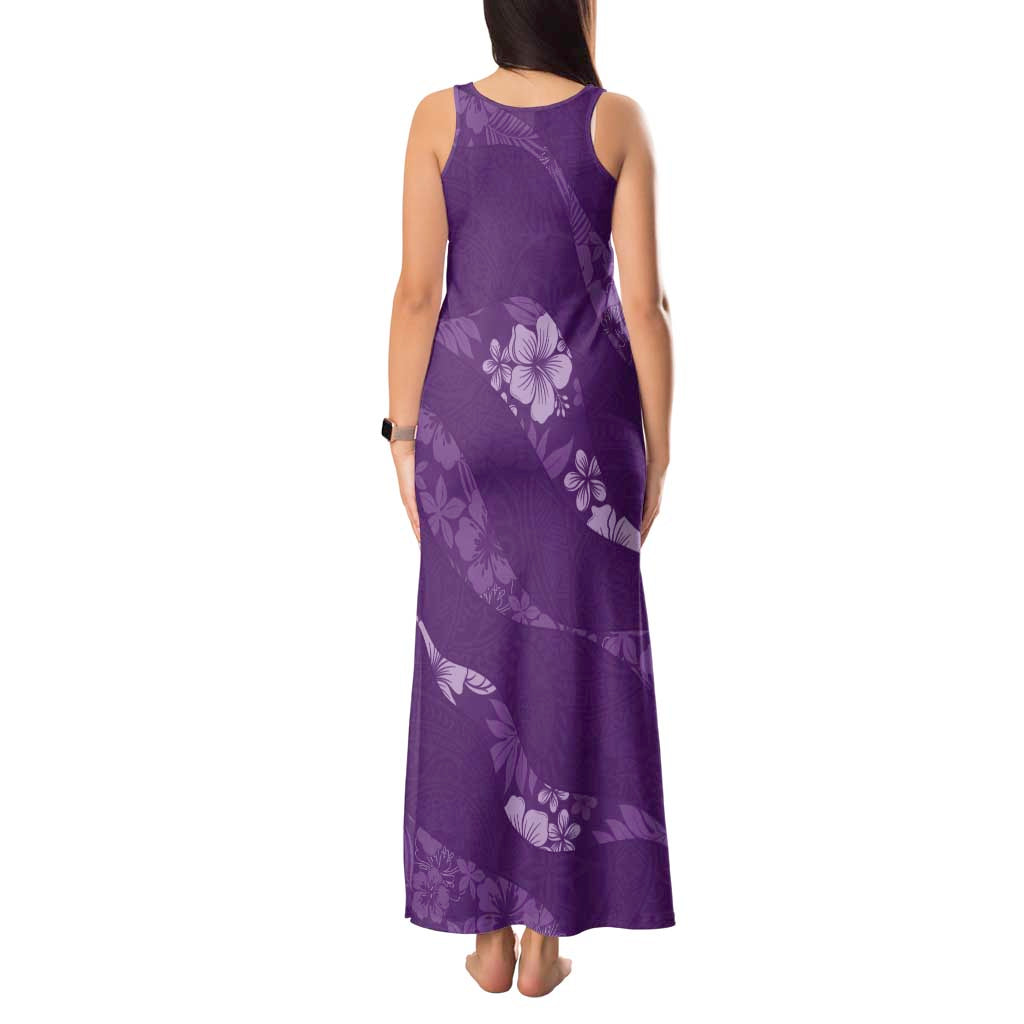 Aloha Hawaii Floral Tapa Tank Maxi Dress Patchwork Violet - Polynesian Pride