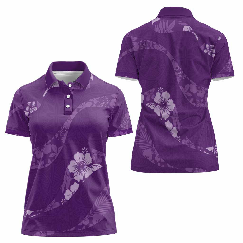 Aloha Hawaii Floral Tapa Women Polo Shirt Patchwork Violet - Polynesian Pride