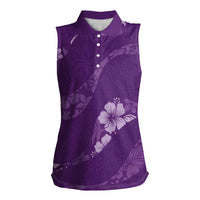 Aloha Hawaii Floral Tapa Women Sleeveless Polo Shirt Patchwork Violet - Polynesian Pride