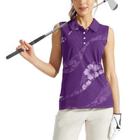 Aloha Hawaii Floral Tapa Women Sleeveless Polo Shirt Patchwork Violet - Polynesian Pride