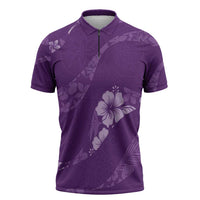 Aloha Hawaii Floral Tapa Zipper Polo Shirt Patchwork Violet - Polynesian Pride