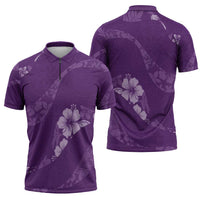 Aloha Hawaii Floral Tapa Zipper Polo Shirt Patchwork Violet - Polynesian Pride