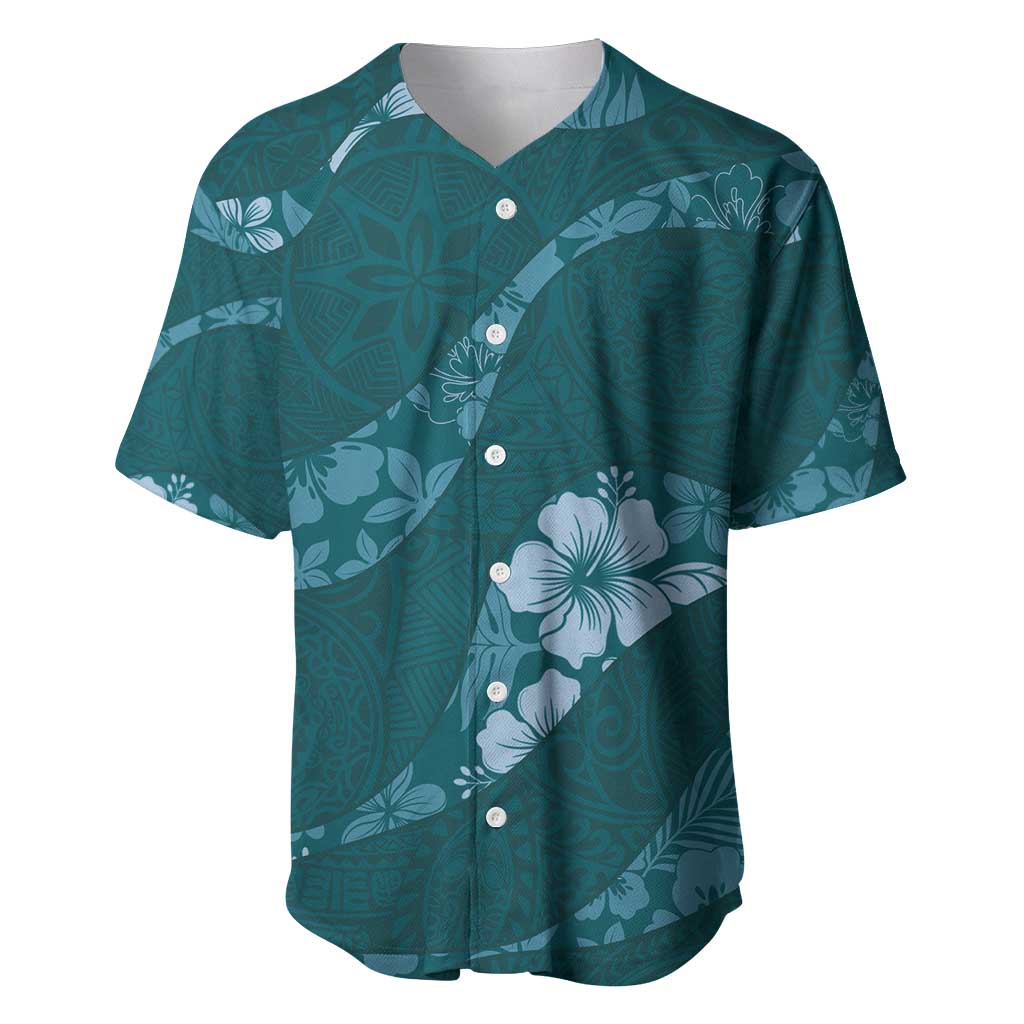 Aloha Hawaii Floral Tapa Baseball Jersey Patchwork Teal - Polynesian Pride