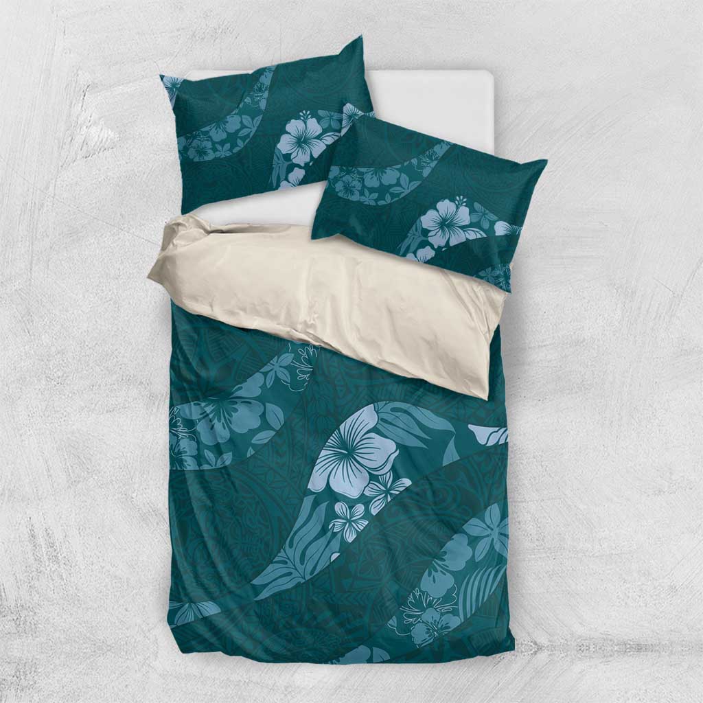 Aloha Hawaii Floral Tapa Bedding Set Patchwork Teal - Polynesian Pride