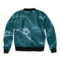 Aloha Hawaii Floral Tapa Bomber Jacket Patchwork Teal - Polynesian Pride