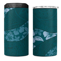 Aloha Hawaii Floral Tapa 4 in 1 Can Cooler Tumbler Patchwork Teal - Polynesian Pride