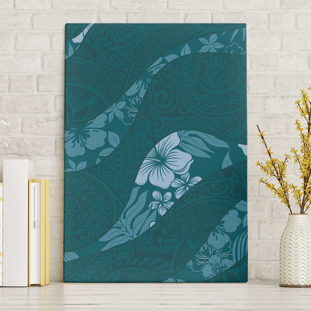 Aloha Hawaii Floral Tapa Canvas Wall Art Patchwork Teal - Polynesian Pride