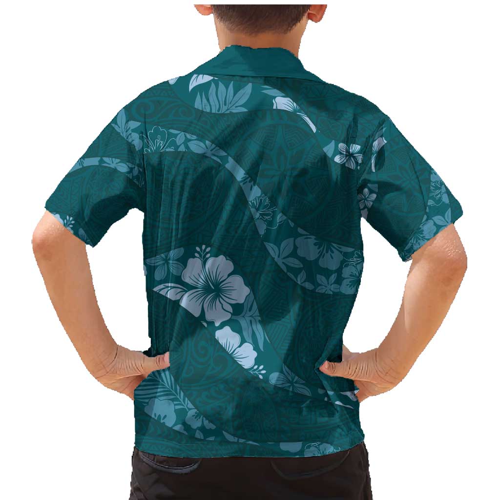Aloha Hawaii Floral Tapa Family Matching Mermaid Dress and Hawaiian Shirt Patchwork Teal - Polynesian Pride