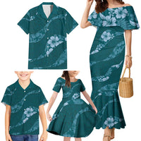 Aloha Hawaii Floral Tapa Family Matching Mermaid Dress and Hawaiian Shirt Patchwork Teal - Polynesian Pride