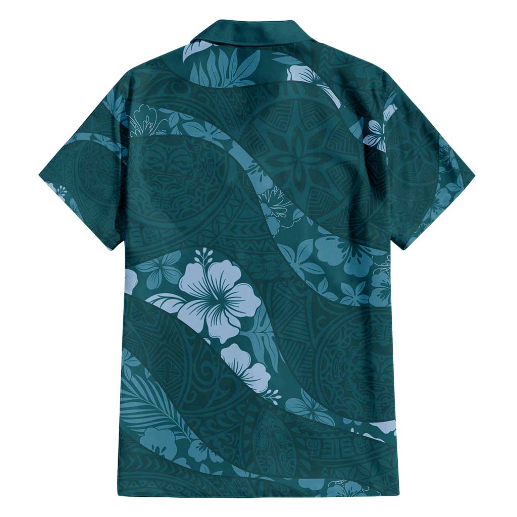 Aloha Hawaii Floral Tapa Family Matching Puletasi and Hawaiian Shirt Patchwork Teal - Polynesian Pride