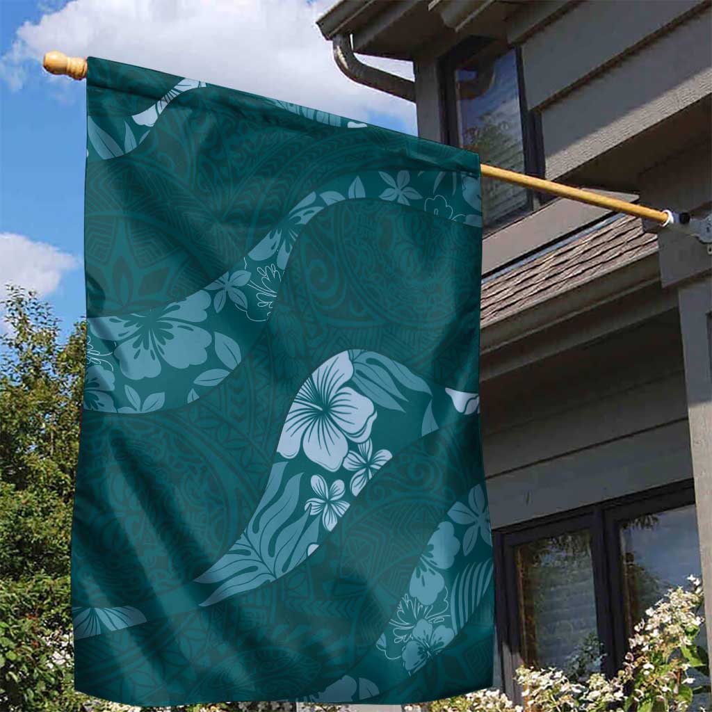 Aloha Hawaii Floral Tapa Garden Flag Patchwork Teal - Polynesian Pride