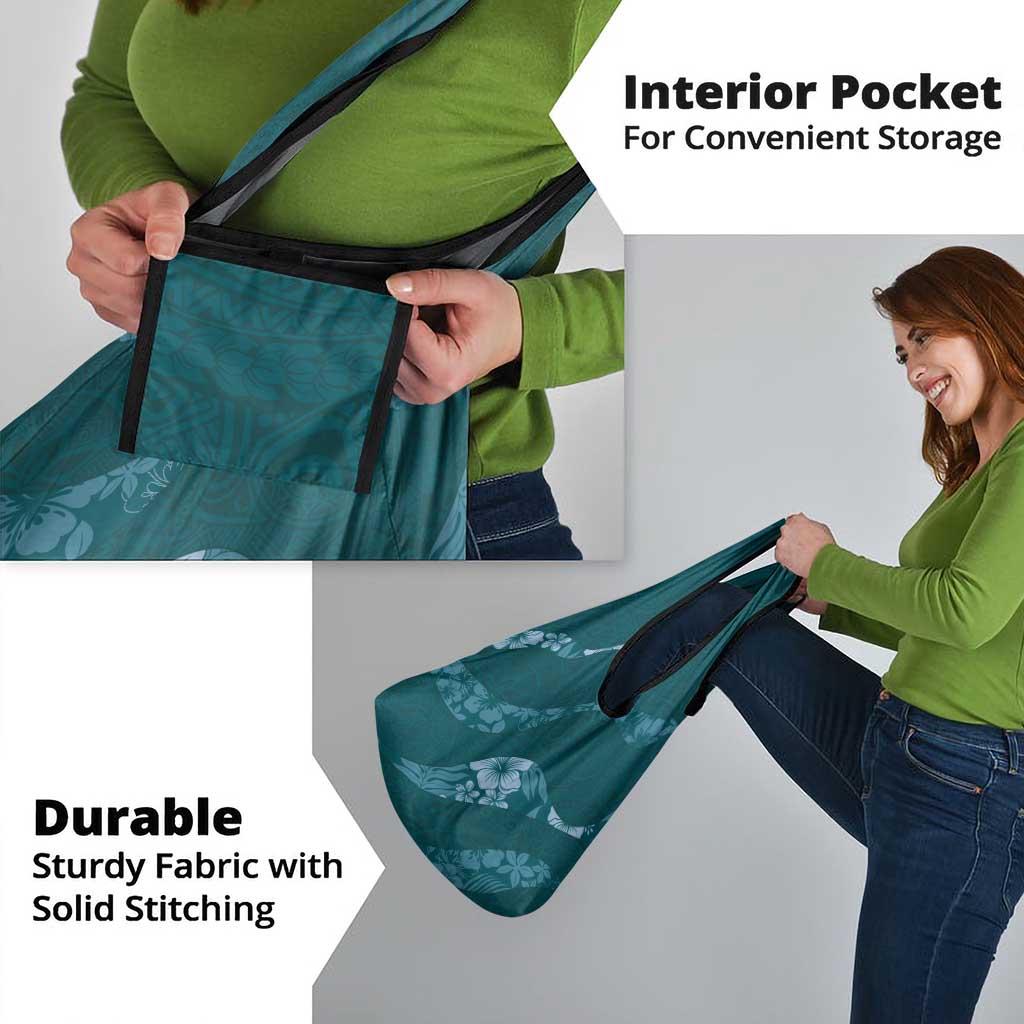 Aloha Hawaii Floral Tapa Grocery Bag Patchwork Teal - Polynesian Pride