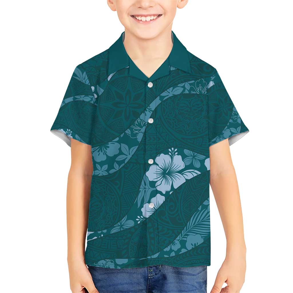 Aloha Hawaii Floral Tapa Hawaiian Shirt Patchwork Teal - Polynesian Pride