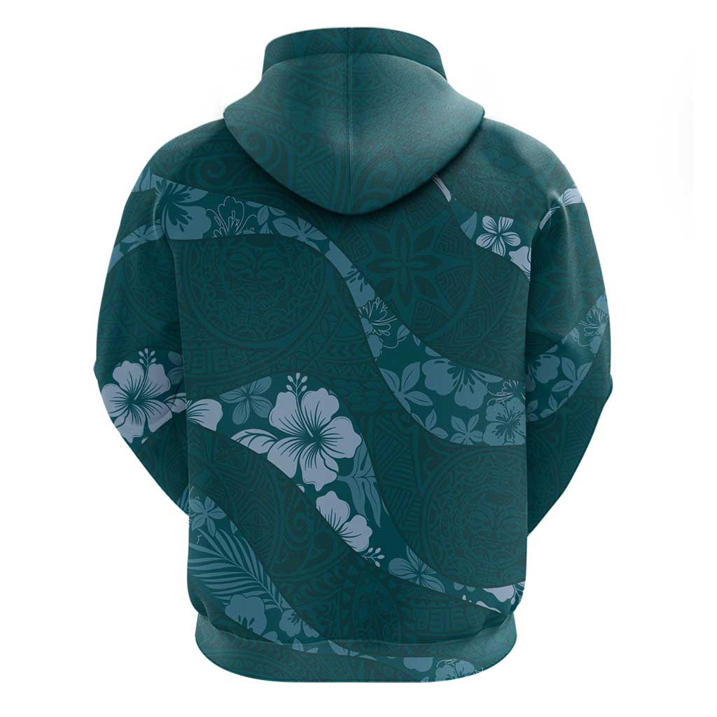 Aloha Hawaii Floral Tapa Hoodie Patchwork Teal - Polynesian Pride