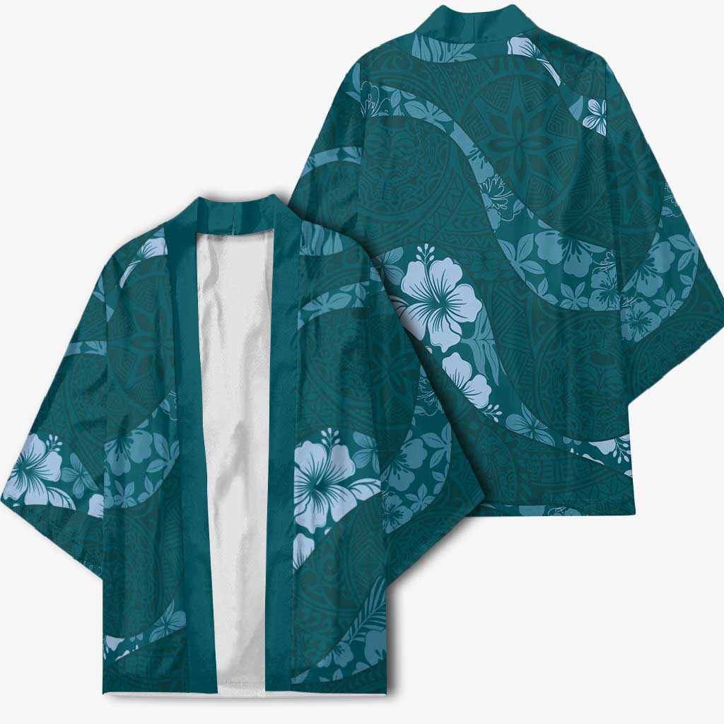 Aloha Hawaii Floral Tapa Kimono Patchwork Teal - Polynesian Pride