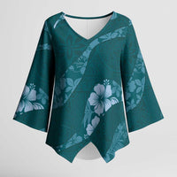 Aloha Hawaii Floral Tapa Kimono Sleeve Blouse Patchwork Teal - Polynesian Pride